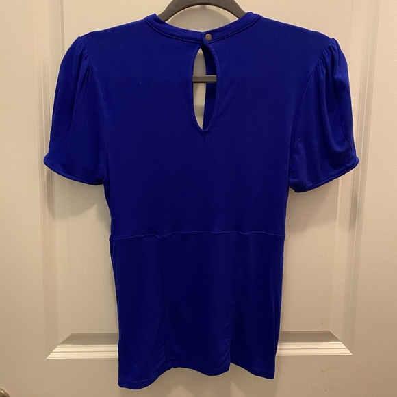 Royal Blue Puff Sleeve Keyhole Top - Picture 2 of 3